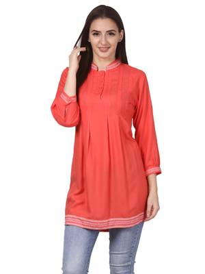 Orange plain viscose kurti 1