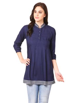 Blue plain viscose kurti 1