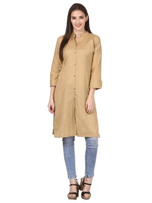 Beige plain viscose kurti 1