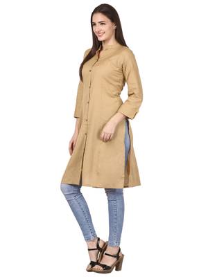 Beige plain viscose kurti 3