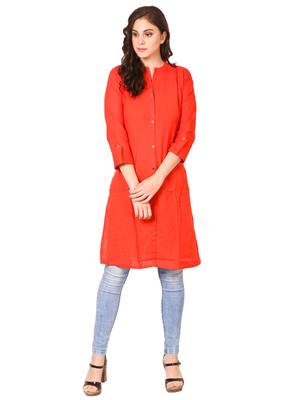 Orange plain viscose kurti 1