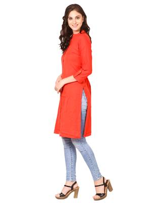 Orange plain viscose kurti 3