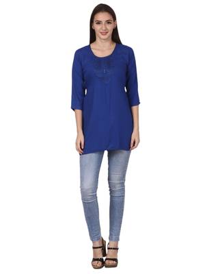 Blue embroidered viscose kurti 1