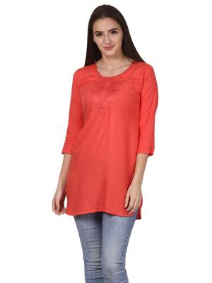 Orange embroidered viscose kurti 1