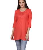 Orange embroidered viscose kurti