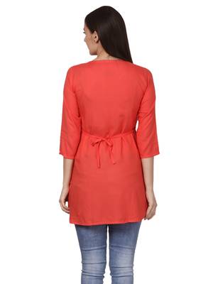 Orange embroidered viscose kurti 2