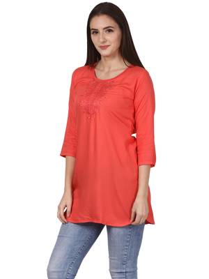 Orange embroidered viscose kurti 3