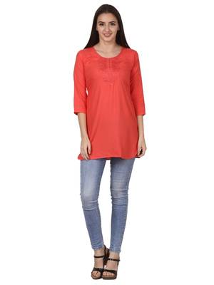 Orange embroidered viscose kurti 4
