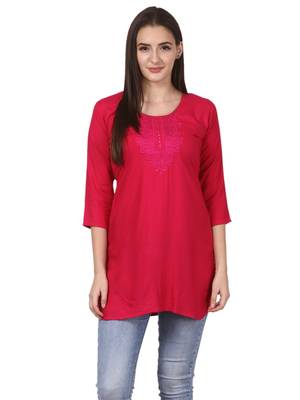 Pink embroidered viscose kurti 1