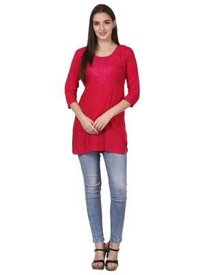 Pink embroidered viscose kurti 4