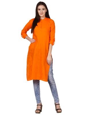 Orange plain viscose kurti 1