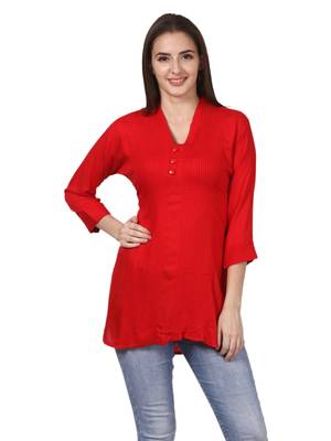 Red plain viscose kurti 1