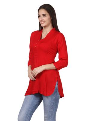 Red plain viscose kurti 3