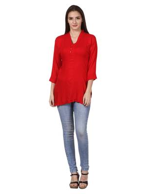 Red plain viscose kurti 4
