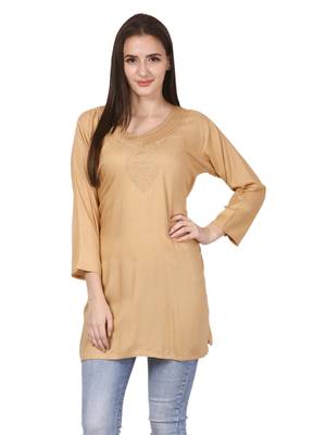 Beige plain viscose kurti 1