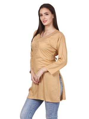 Beige plain viscose kurti 3