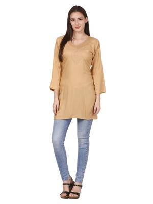 Beige plain viscose kurti 4