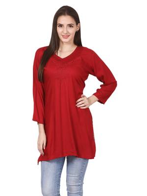 Red plain viscose kurti 1