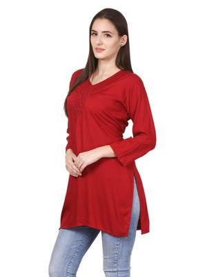 Red plain viscose kurti 3