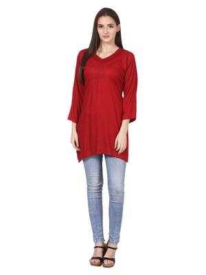 Red plain viscose kurti 4