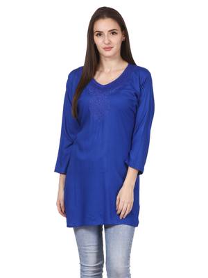 Blue plain viscose kurti 2