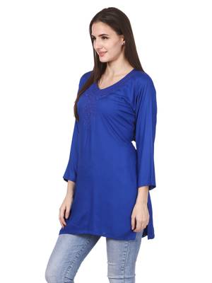 Blue plain viscose kurti 3
