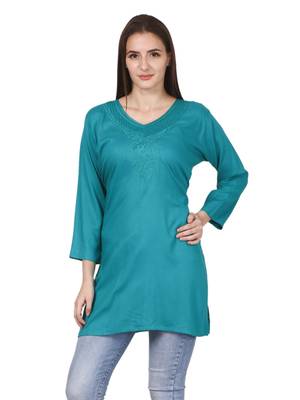 Green plain viscose kurti 1