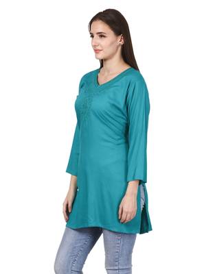 Green plain viscose kurti 3