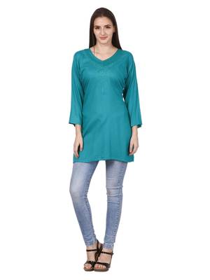 Green plain viscose kurti 4