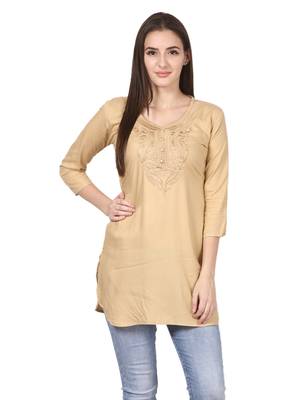 Beige plain viscose kurti 1
