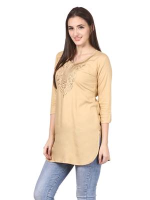 Beige plain viscose kurti 3