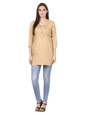 Beige plain viscose kurti 4