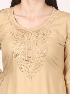 Beige plain viscose kurti 5
