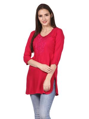 Pink plain viscose kurti 1