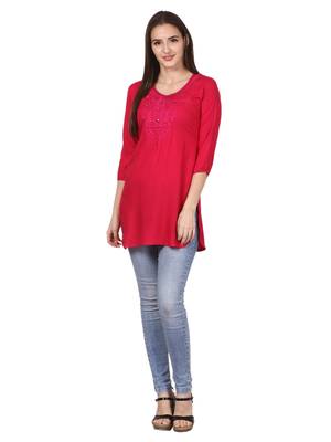 Pink plain viscose kurti 4