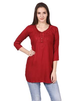 Red plain viscose kurti 1