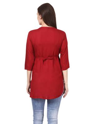 Red plain viscose kurti 2