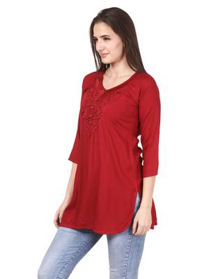 Red plain viscose kurti 3