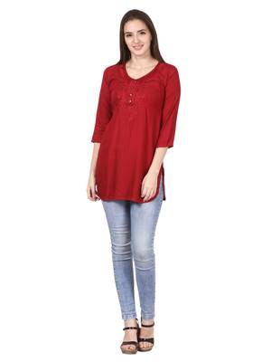 Red plain viscose kurti 4