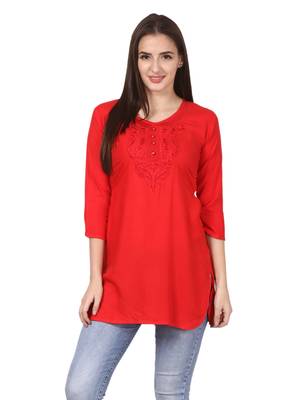 Orange plain viscose kurti 1