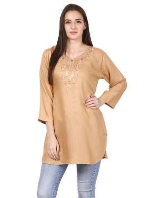 Beige plain viscose kurti 1