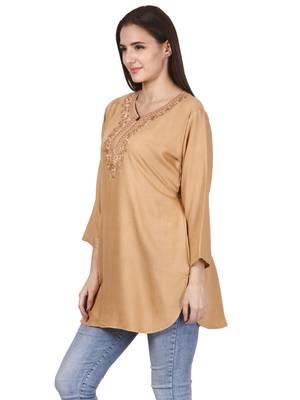 Beige plain viscose kurti 3