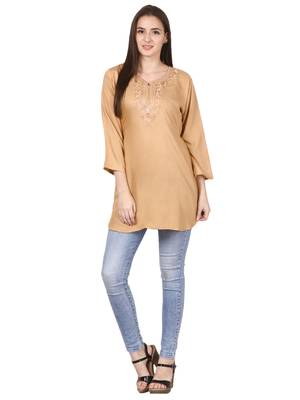 Beige plain viscose kurti 4