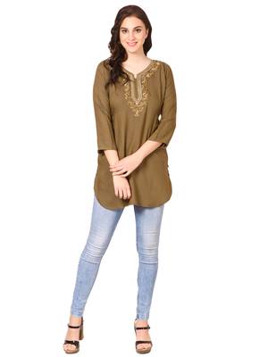 Brown plain viscose kurti 4