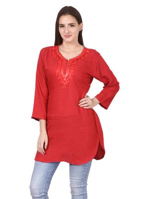Red plain viscose kurti 1