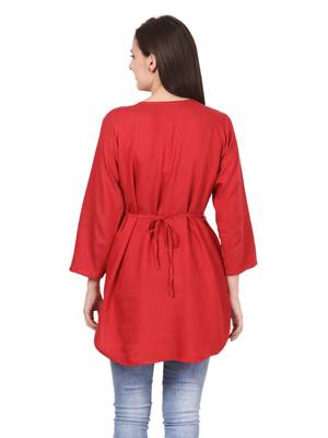 Red plain viscose kurti 2