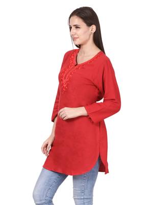 Red plain viscose kurti 3
