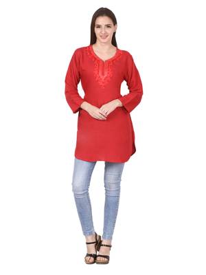 Red plain viscose kurti 4