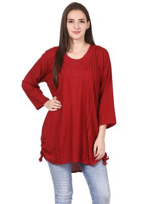 Red plain viscose kurti 1