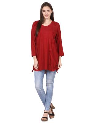 Red plain viscose kurti 4